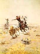 Charles M Russell, O.H.Cowboys Roping a Steer